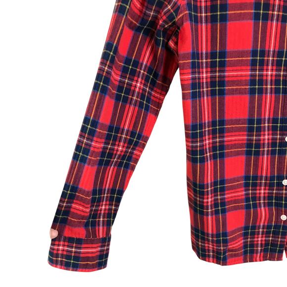 Old Navy The Classic Shirt Womens Sz L Red Blue Yellow Plaid Cotton Button Front - Picture 6 of 6